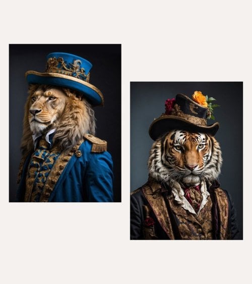 Cuadro Impreso Animal con Traje Clásico de Lienzo
