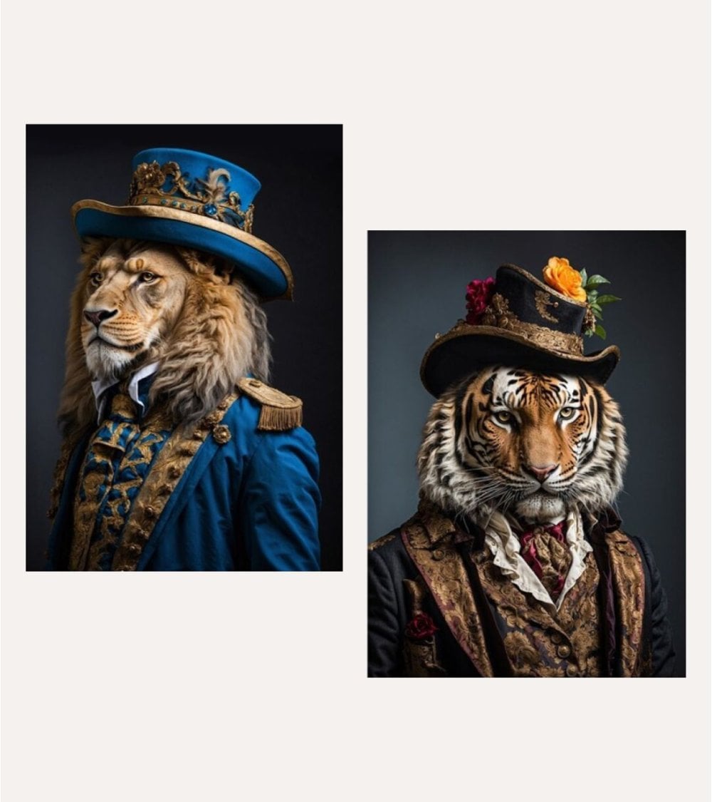 Cuadro Impreso Animal con Traje Clásico de Lienzo