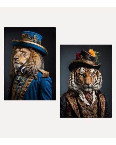 Cuadro Impreso Animal con Traje Clásico de Lienzo