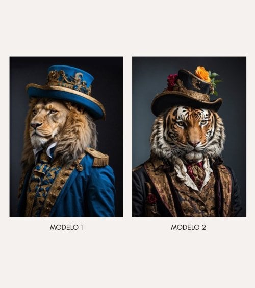 Cuadro Impreso Animal con Traje Clásico de Lienzo