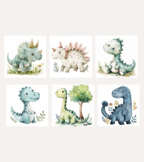 Cuadro Impreso Infantil Dinosaurio Bebé de Lienzo