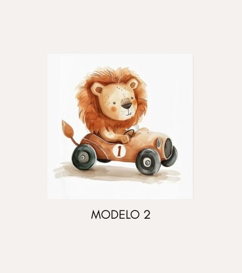 Cuadro Impreso Infantil Coche con Animalito de Lienzo