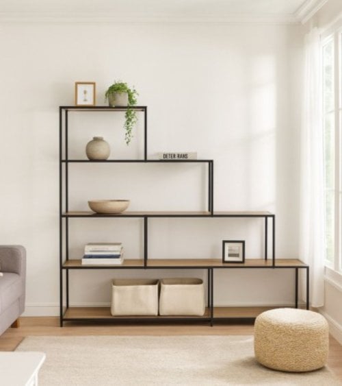 Estantería Escalonada de 4 Baldas de Madera