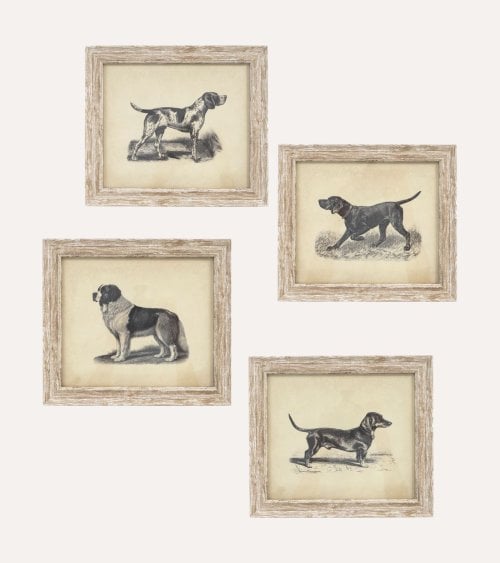 Cuadro Lienzo de Perro Antiguo de Madera