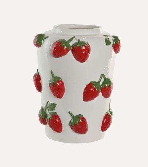 Jarrón Fresas y Flores de Cerámica