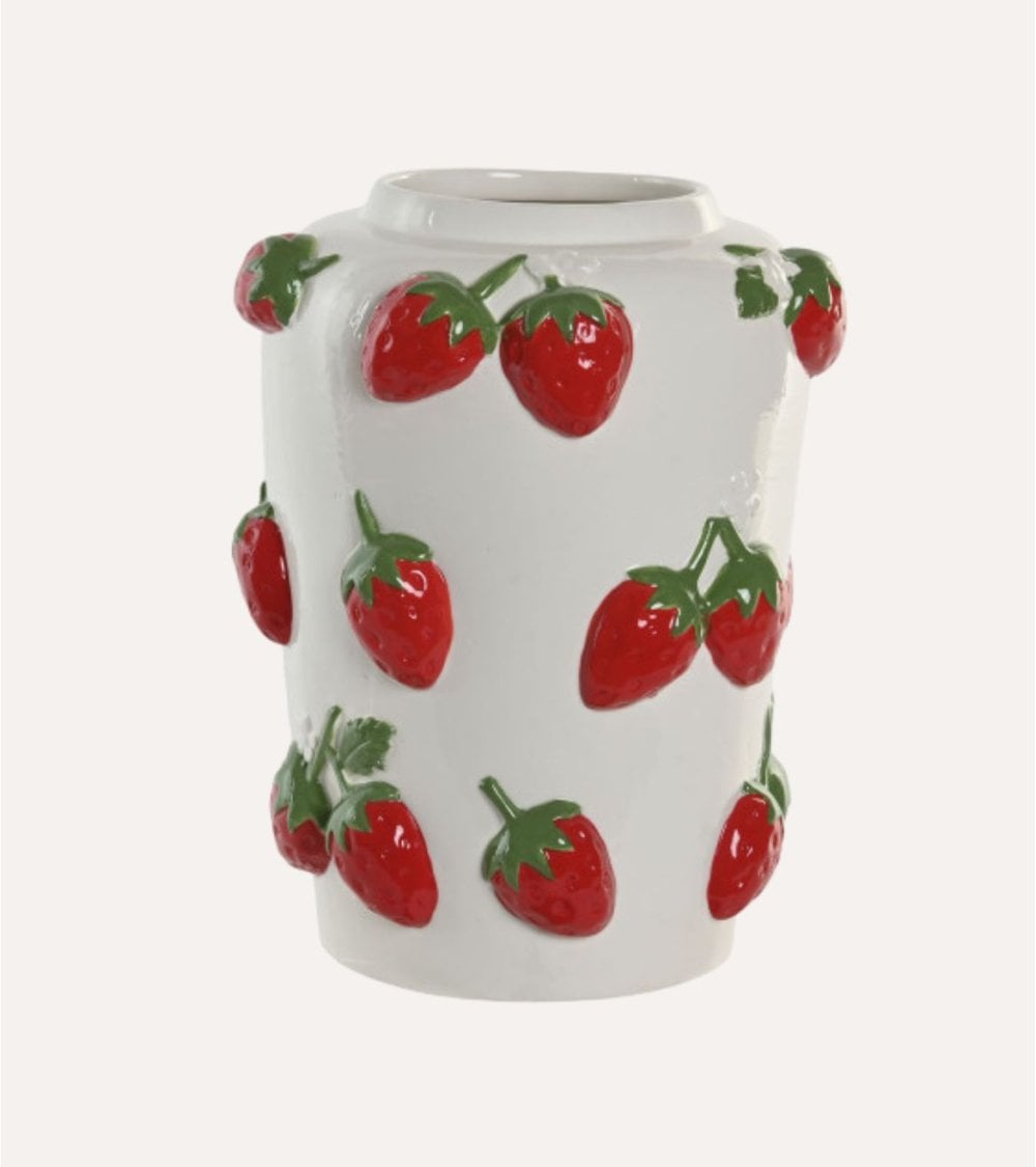 Jarrón Fresas y Flores de Cerámica