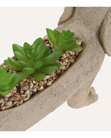 Figura Decorativa Perro Salchicha con Planta de Resina