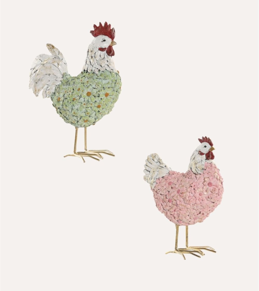 Gallinaceo Decorativo de Flores de Resina
