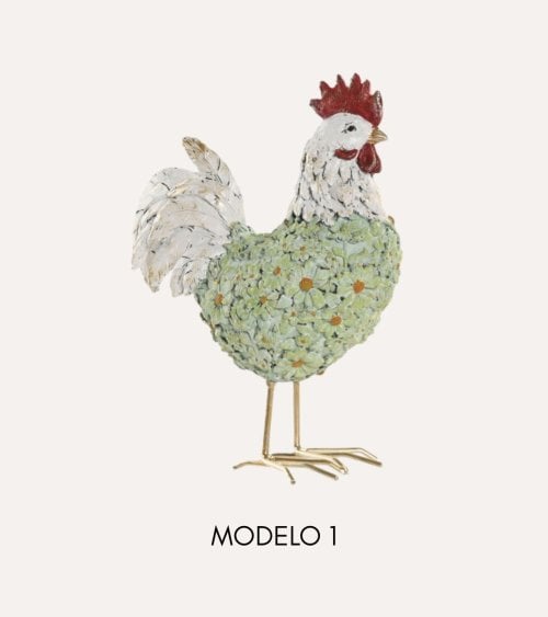 Gallinaceo Decorativo de Flores de Resina