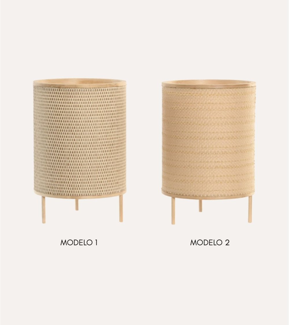 Lámpara de Mesa Cilíndrica con Rejilla de Bambú