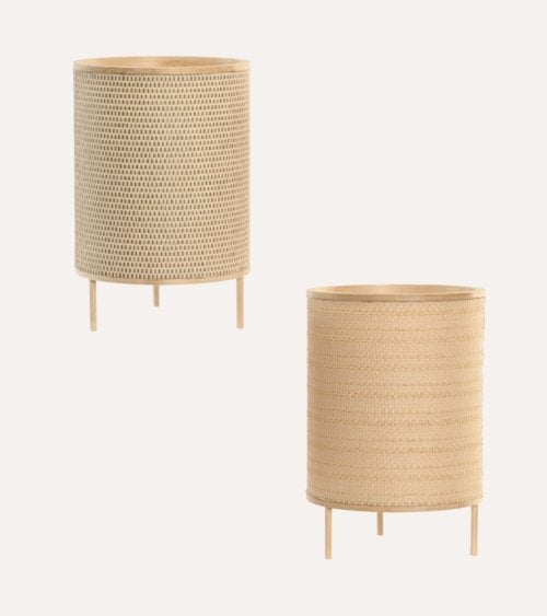 Lámpara de Mesa Cilíndrica con Rejilla de Bambú