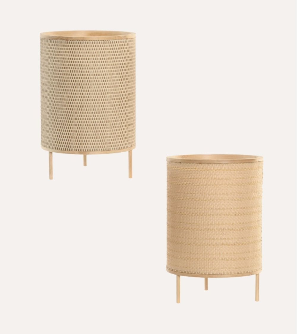 Lámpara de Mesa Cilíndrica con Rejilla de Bambú