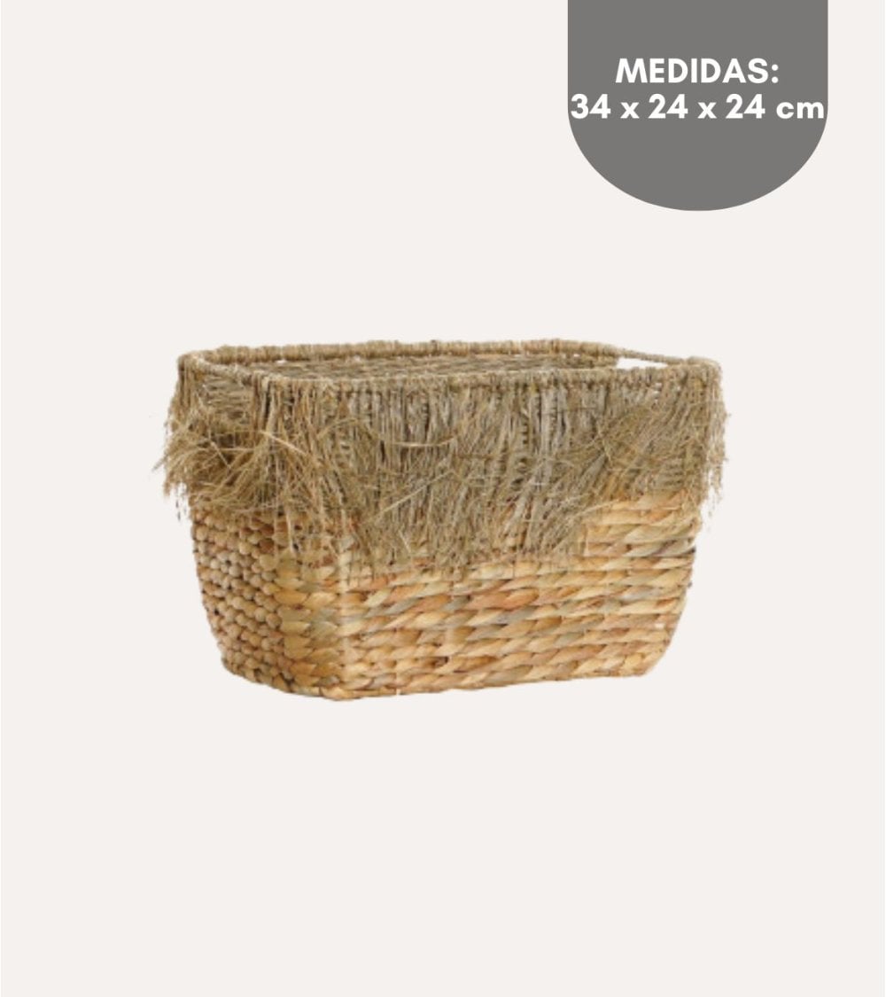 Cesta con Flecos de Junco Tejido