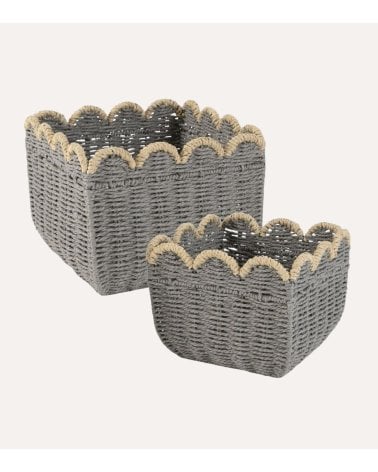 Cesta Cuadrada Bicolor de Papel Tejido