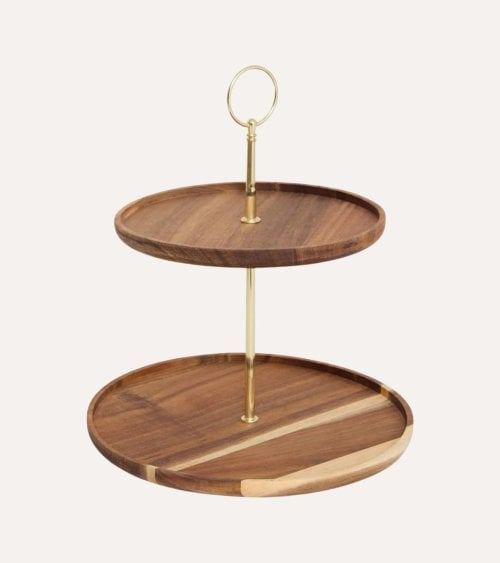 Estante Mina 2 Niveles para Aperitivos de Madera de Acacia