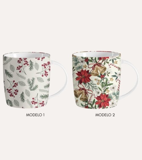 Taza Mug Flores Navideñas de Cerámica