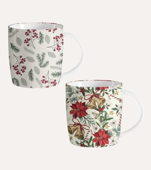 Taza Mug Flores Navideñas de Cerámica