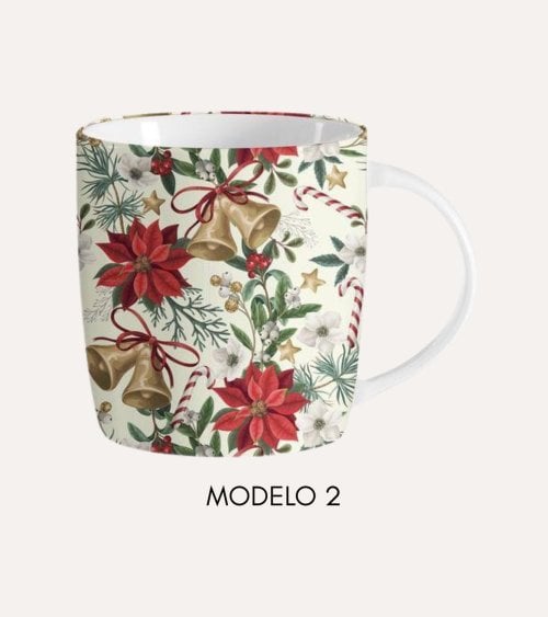 Taza Mug Flores Navideñas de Cerámica