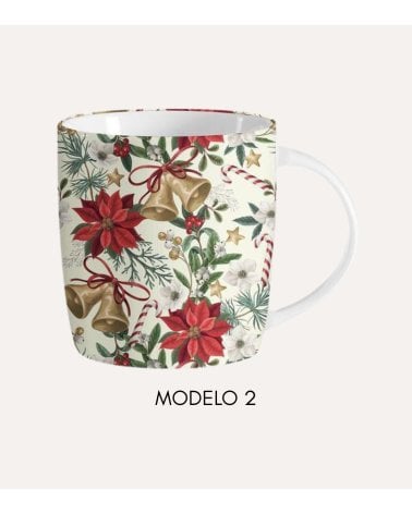 Taza Mug Flores Navideñas de Cerámica