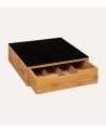 Portacápsulas Negro con Compartimientos de Bambú y Vidrio