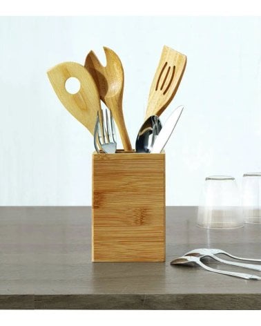 Portautensilios con 2 Compartimientos de Bambú