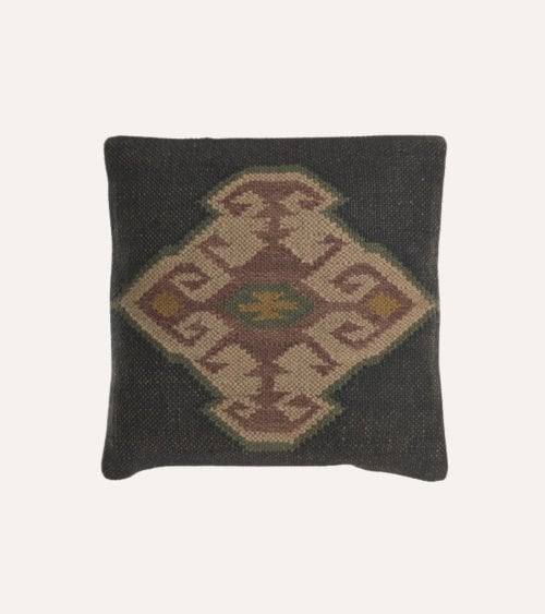 Cojín Cuadrado Iuta Estilo Bordado de Lana y Yute