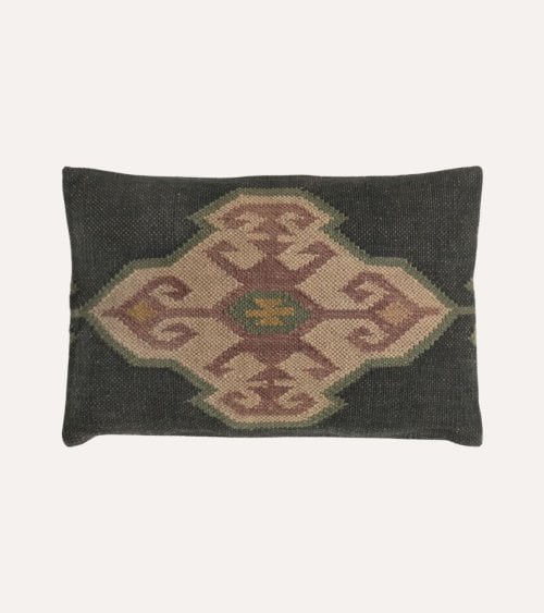 Cojín Rectangular Iuta Estilo Bordado de Lana y Yute