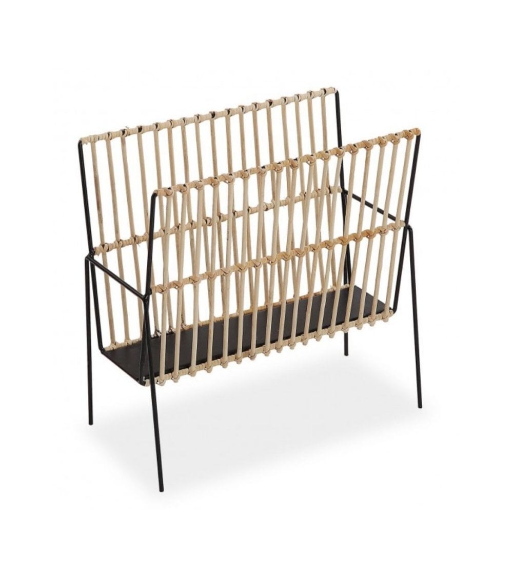 Revistero de Ratán y Metal con Cuatro Patas-1