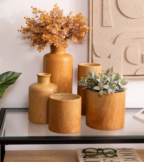 Jarrón Soa Efecto Madera de Cerámica