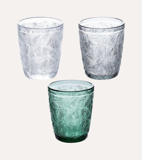 Vaso Bajo con Hojas de Vidrio