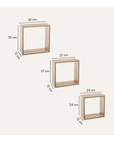 Set de 3 Estantes Cubos Fixy para Pared de MDF