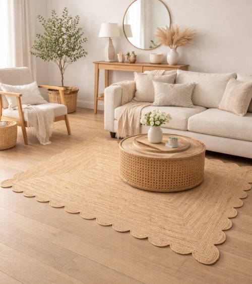 Alfombra con Borde Dentado de Yute Natural