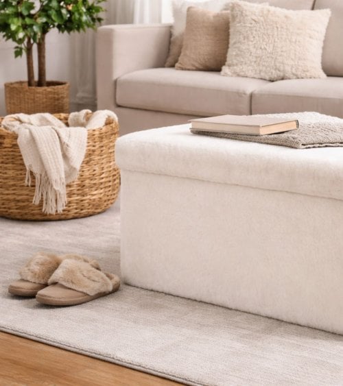 Puff Plegable Doble Ezzio de Pelo Sintético