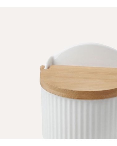 Salero de Porcelana y Tapa de Bambú