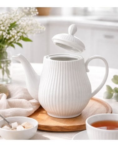 Tetera A Rayas de Porcelana Grabada