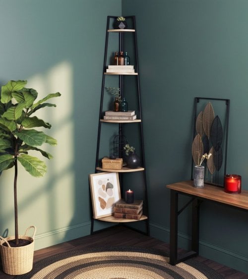 Estantería para Rincón con 5 Niveles de Metal y MDF