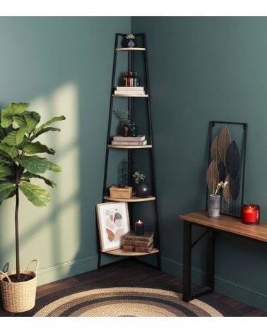 Estantería para Rincón con 5 Niveles de Metal y MDF