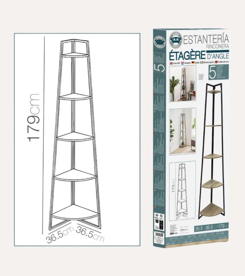 Estantería para Rincón con 5 Niveles de Metal y MDF