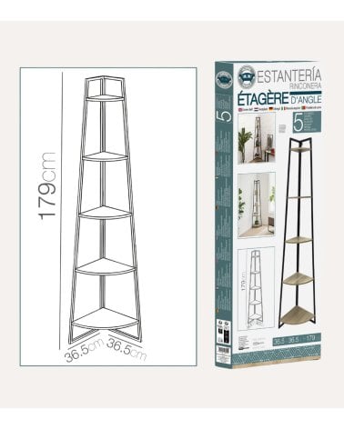 Estantería para Rincón con 5 Niveles de Metal y MDF