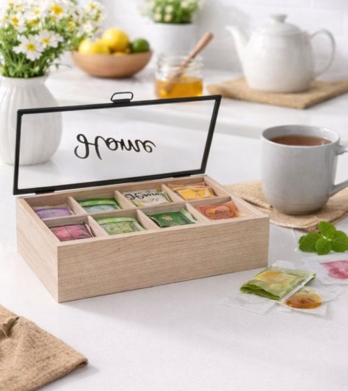 Caja de Té Dales de Madera y Vidrio