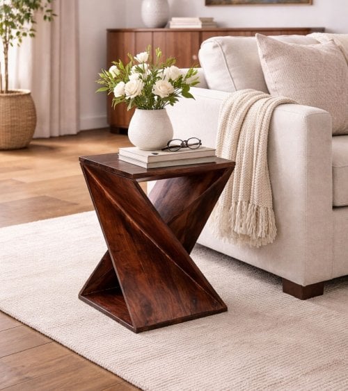 Mesa Auxiliar Rikaya de Madera de Acacia y MDF