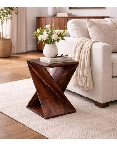 Mesa Auxiliar Rikaya de Madera de Acacia y MDF
