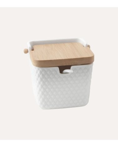 Azucarero Escamas con Cuchara de Porcelana Grabada y Bambú