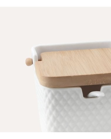 Azucarero Escamas con Cuchara de Porcelana Grabada y Bambú