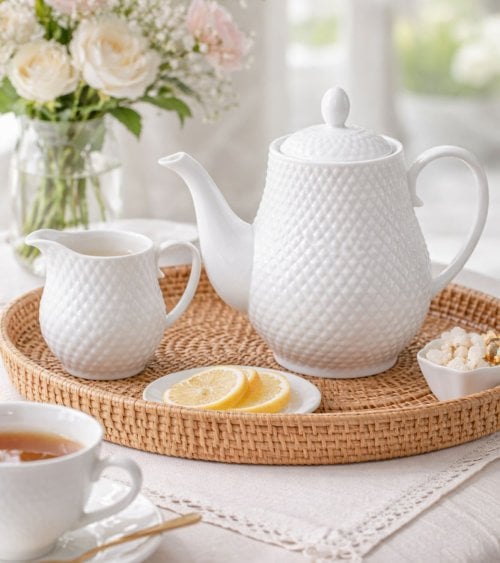 Jarra Lechera Escamas de Porcelana Grabada