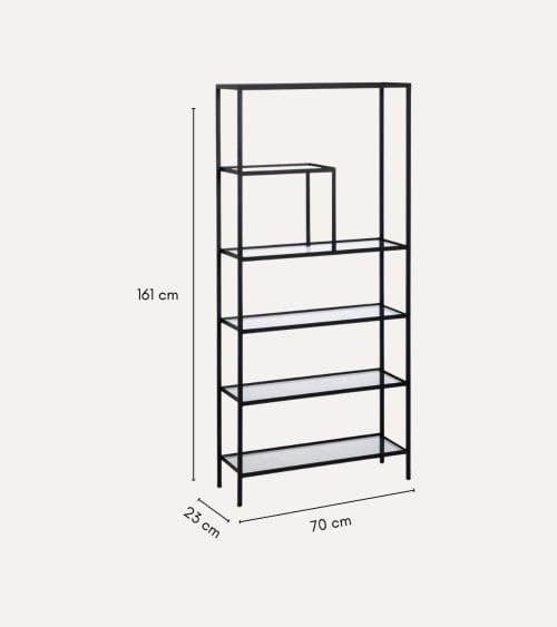 Estantería Asimétrica con 5 Niveles de Hierro y Cristal