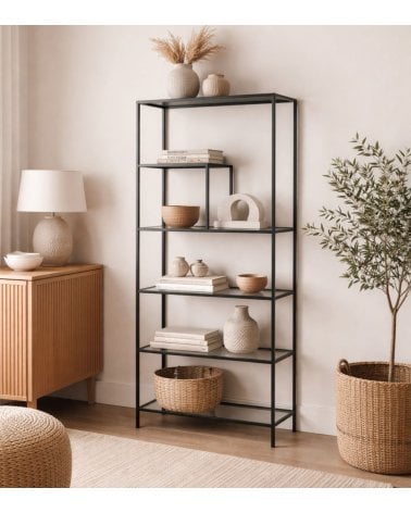 Estantería Asimétrica con 5 Niveles de Hierro y Cristal