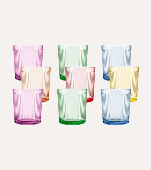 Set de 9 Vasos A Rayas de Vidrio Tintado