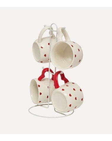 Set de 4 Tazas Mug Valentine con Asa de Corazón y Soporte