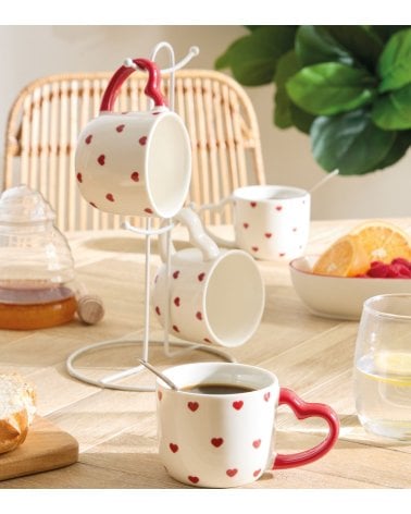 Set de 4 Tazas Mug Valentine con Asa de Corazón y Soporte